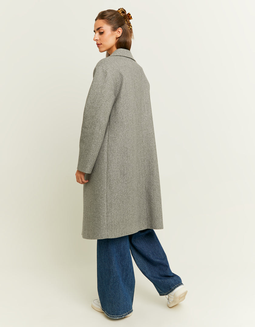 Ladies Grey Faux Wool Coat-Model Back View