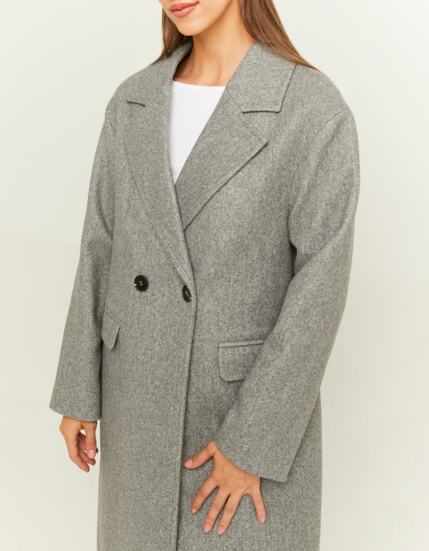 Ladies Grey Faux Wool Coat-Closer View of the Front