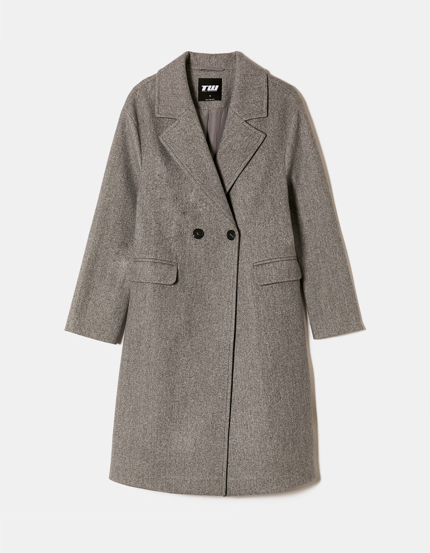 Ladies Grey Faux Wool Coat-Ghost Front View