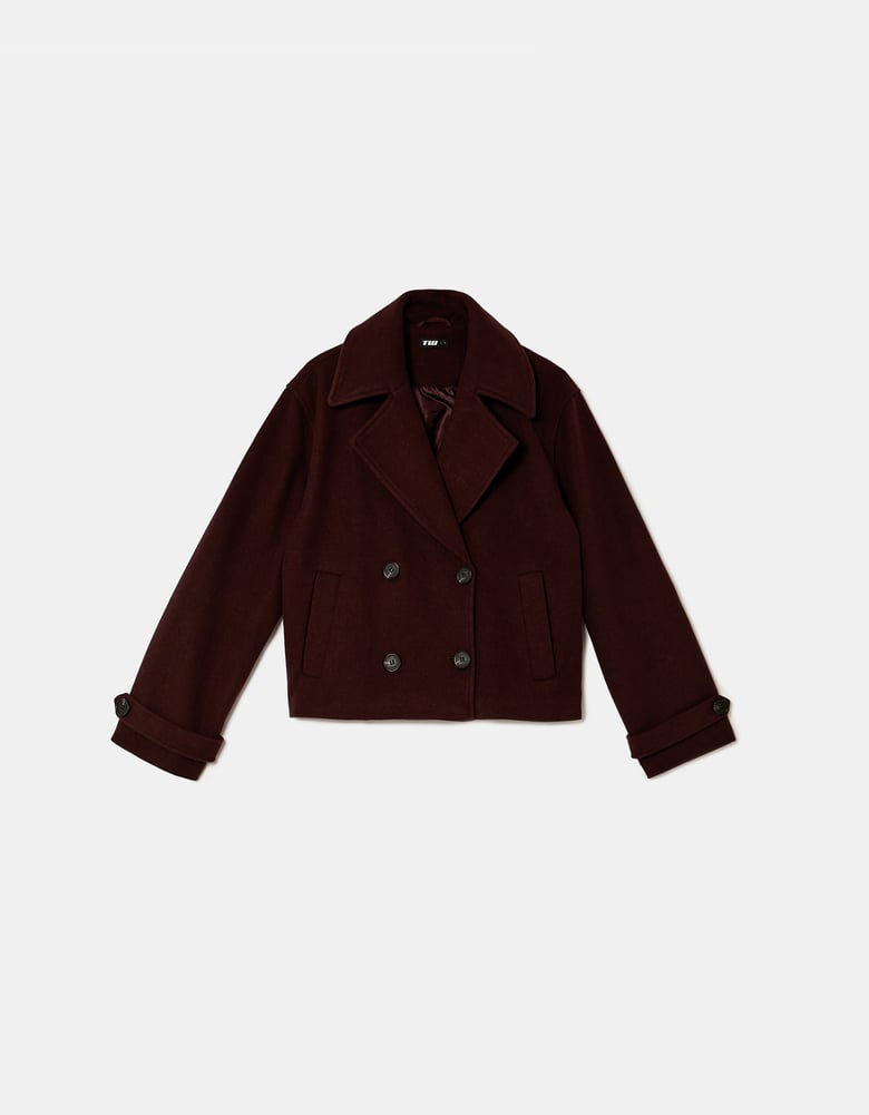 Ladies Burgundy Buttoned Coat-Ghost Front View