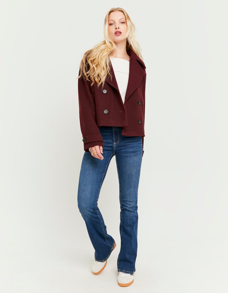 Ladies Burgundy Buttoned Coat-Coat Opened View