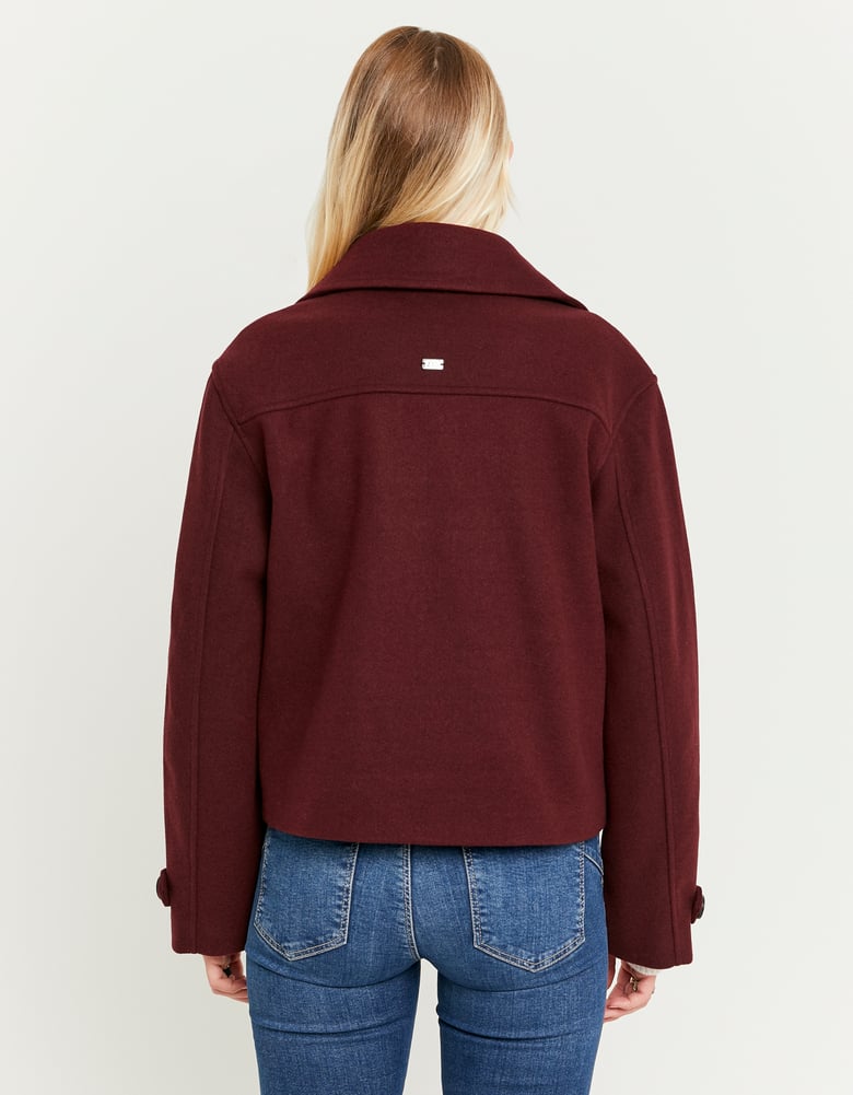 Ladies Burgundy Buttoned Coat-Model Back View