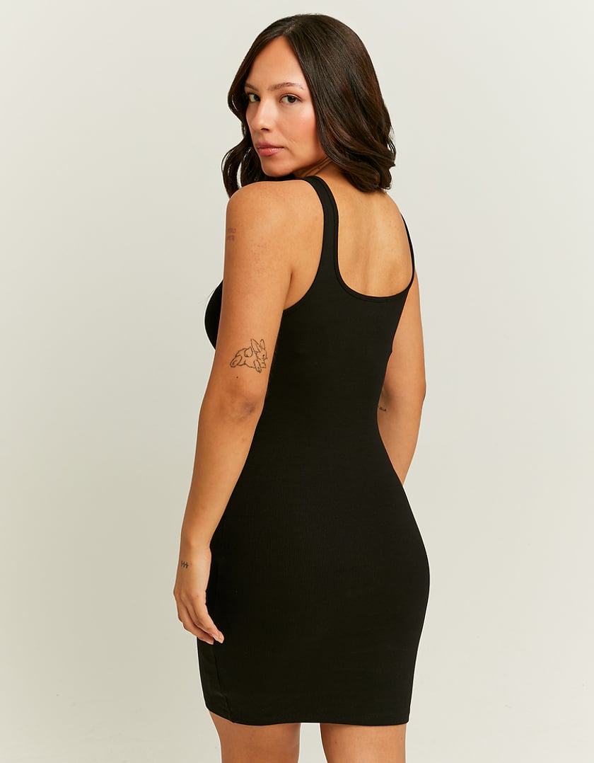 Ladies Black Bodycon Mini Dress-Model Back View