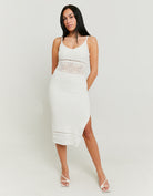 Tally Weijl White Midi Dress With Crochet Pattern WHITE full front view