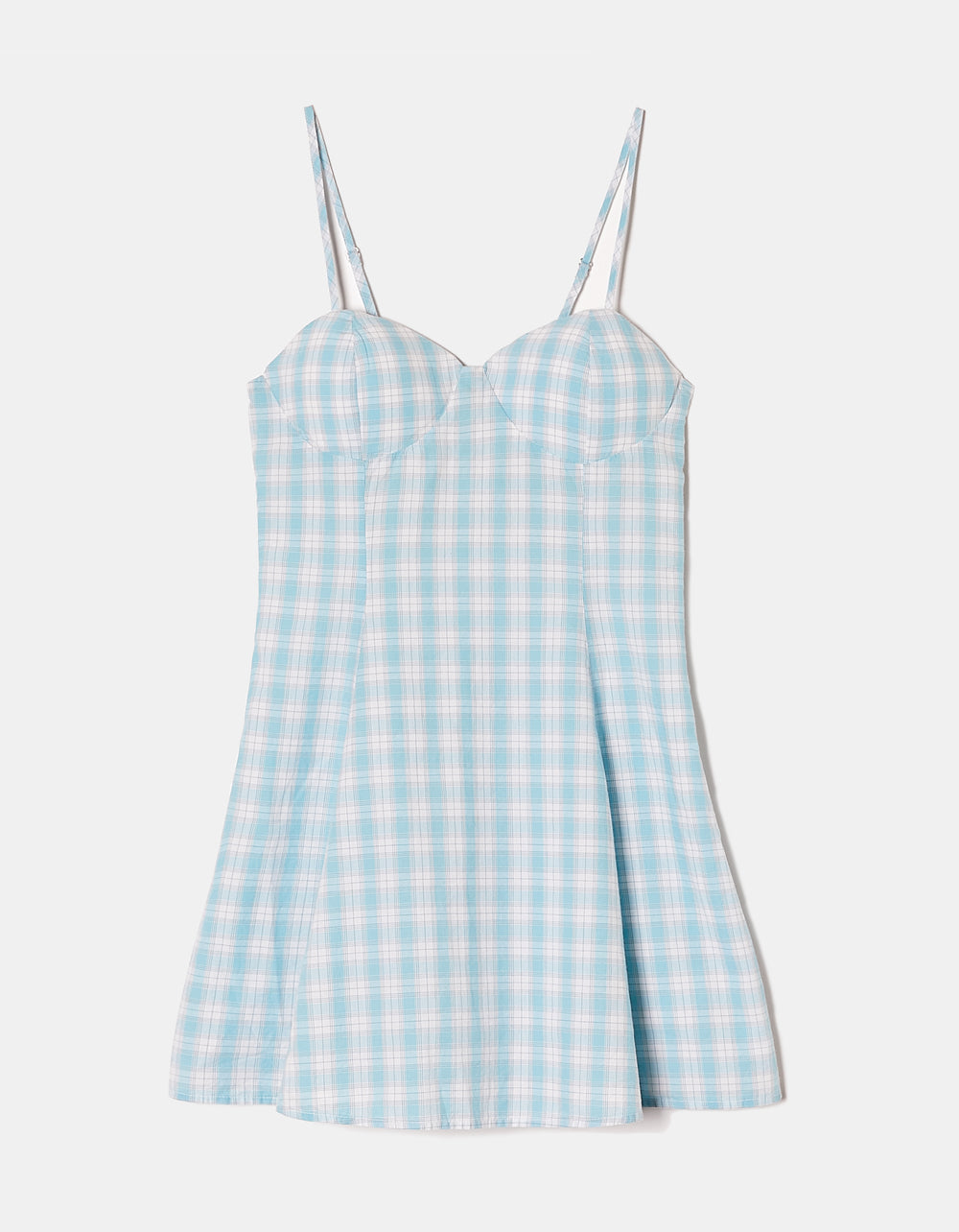 Ladies Blue Vichy Mini Dress-Ghost Front View
