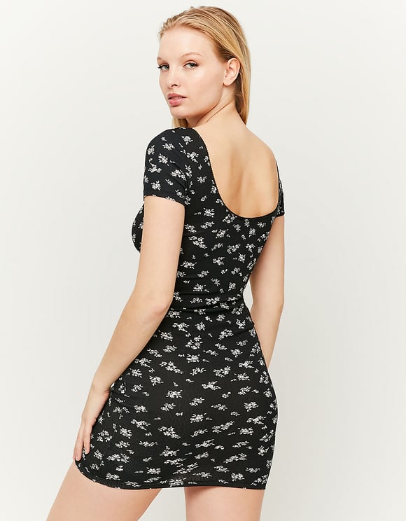 Ladies Floral Pattern Fitted Mini Dress-Back View
