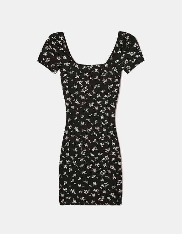 Ladies Floral Pattern Fitted Mini Dress-Ghost Front View