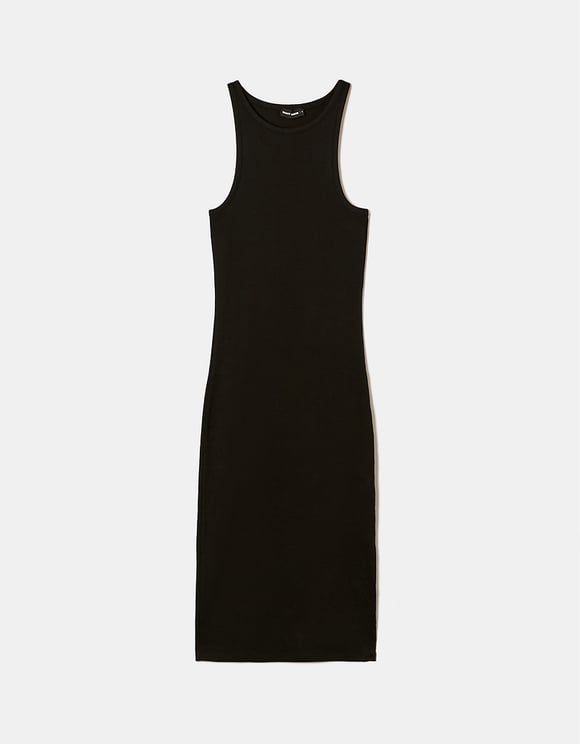 Ladies Ribbed Black Midi Dress-Ghost Front View