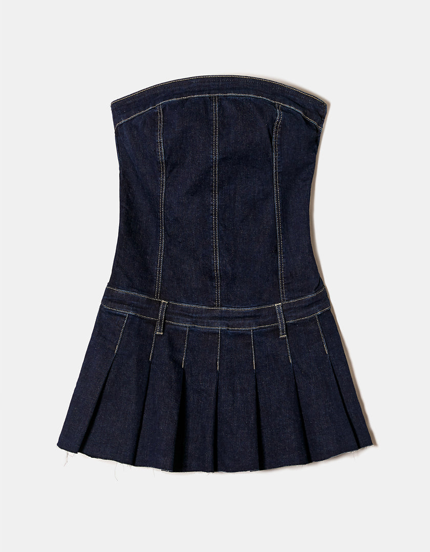 Ladies Dark Blue Mini Denim Dress-Ghsot Front View