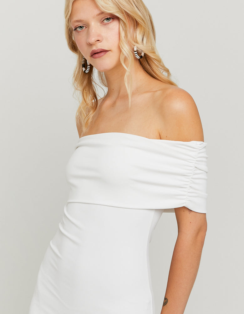 Ladies White Off-Shoulder Mini Dress-Top of Dress VIew