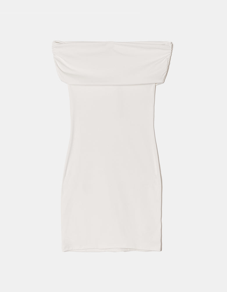 Ladies White Off-Shoulder Mini Dress-Ghost Front View