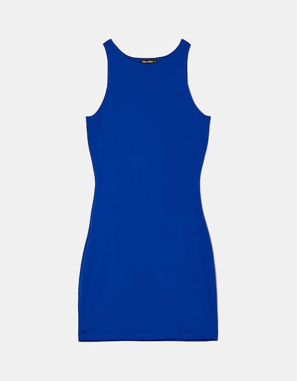Ladies Basic Blue Mini Dress-Ghost Front View