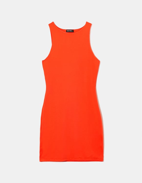 Ladies Basic Orange Mini Dress-Ghost Front View