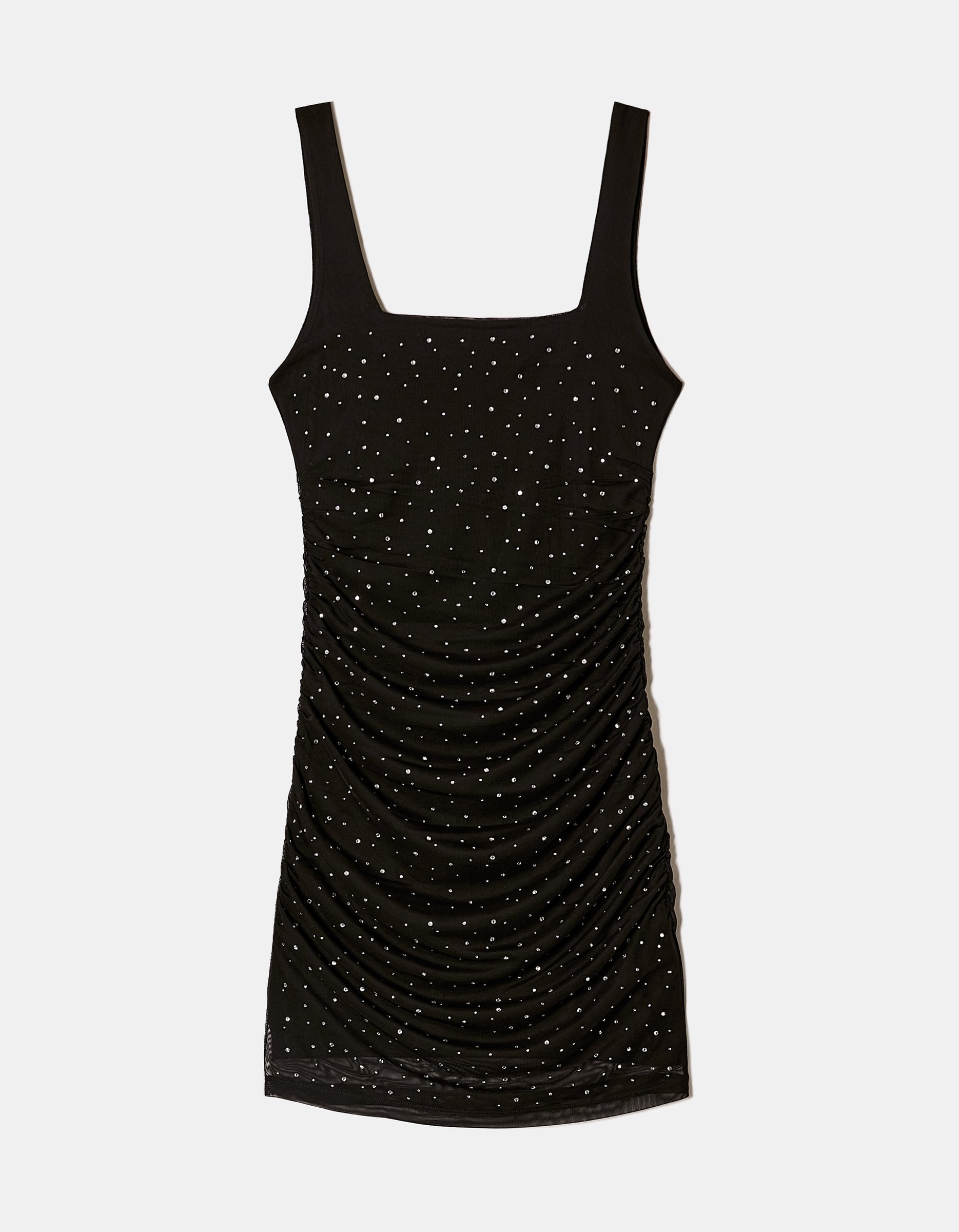 Black Mesh Mini Dress With Strass