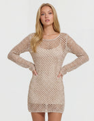 Tally Weijl Beige Knit Glitter Mini Dress Beige model front view