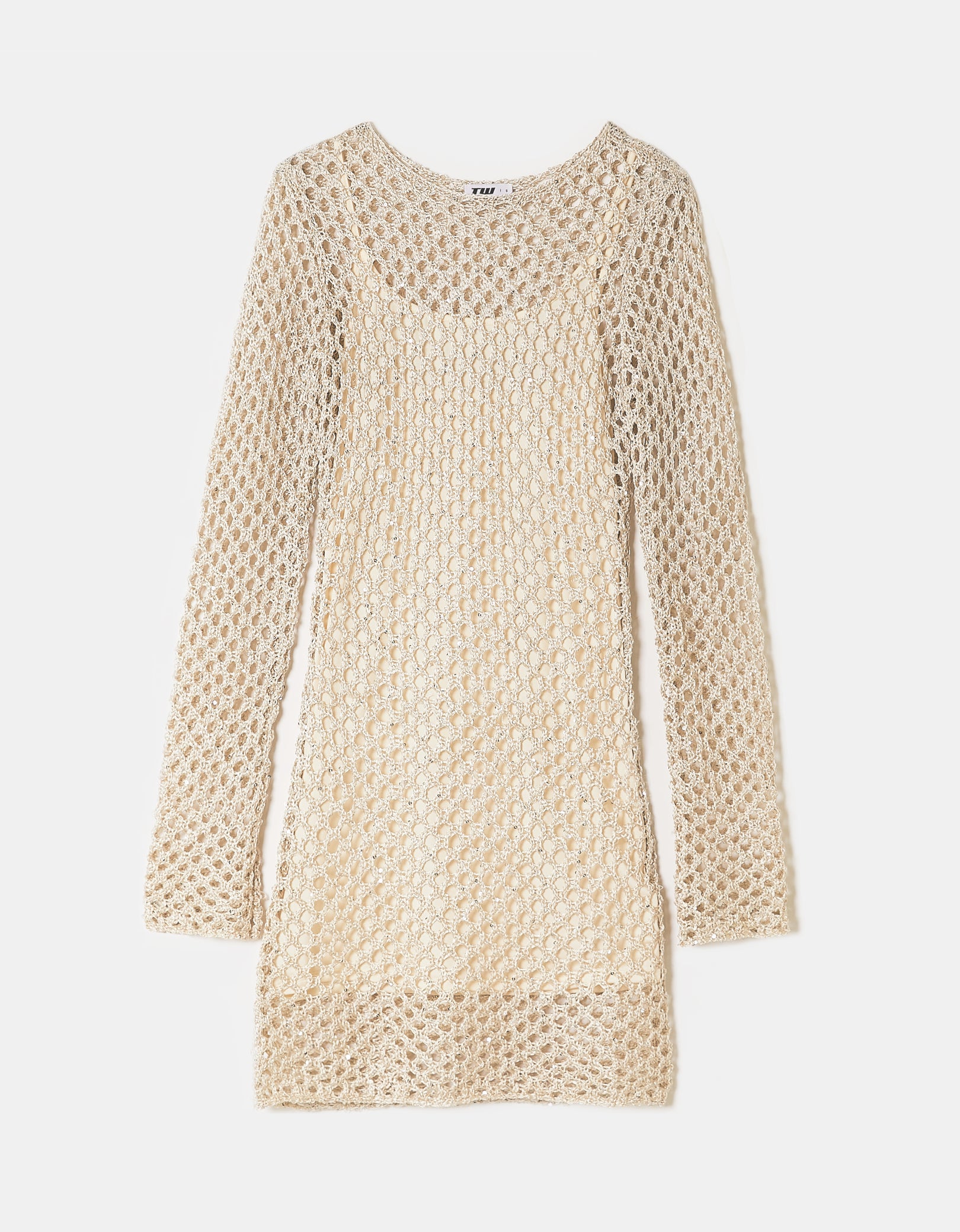 Beige Knit Glitter Mini Dress