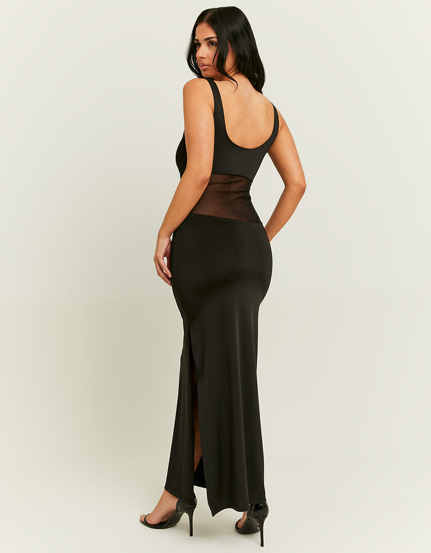 Ladies Black Maxi Mesh Dress-Side/Back View