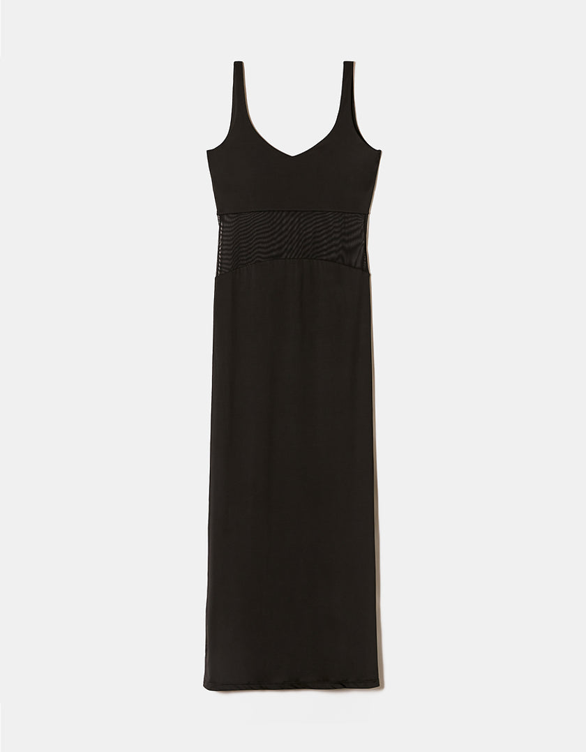 Ladies Black Maxi Mesh Dress-Ghost Front View