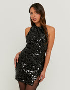 Tally Weijl Black Sequin Halter Mini Dress BLACK detail view