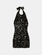 Tally Weijl Black Sequin Halter Mini Dress BLACK flat front view
