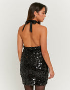 Tally Weijl Black Sequin Halter Mini Dress BLACK back view