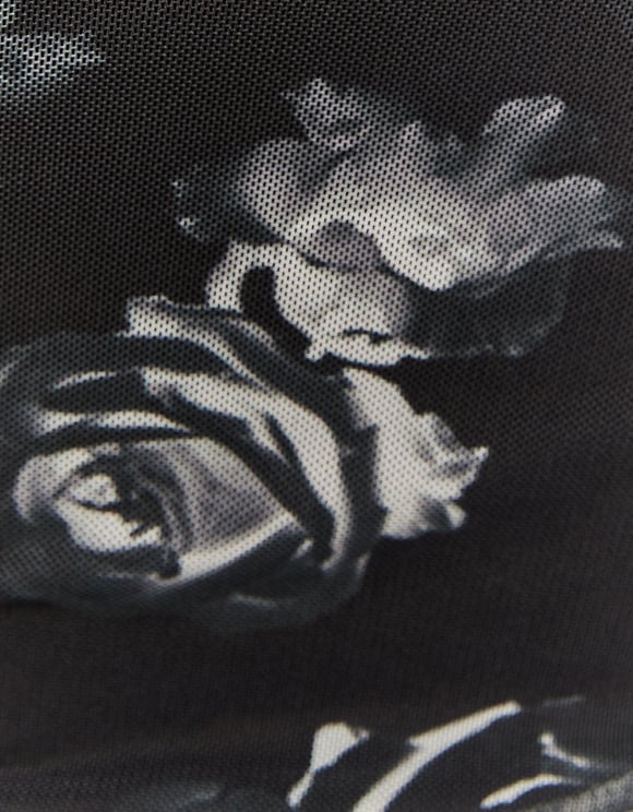 Ladies Black Printed Midi Dress-Close Up View