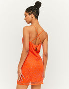 Tally Weijl Orange Mesh Mini Dress Orange back view