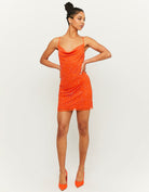 Tally Weijl Orange Mesh Mini Dress Orange detail view