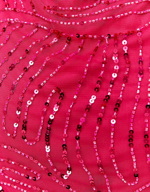 Ladies Pink Mesh Mini Dress-Close Up View