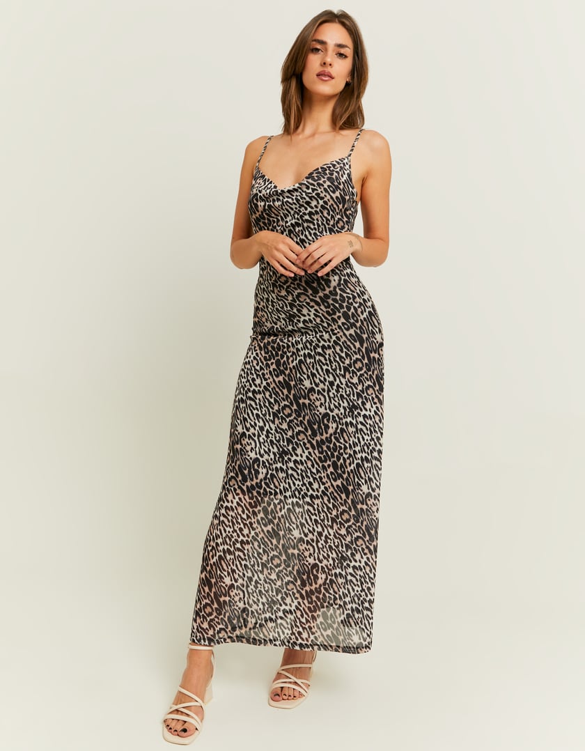 Ladies Animal Print Maxi Dress-Model Front View