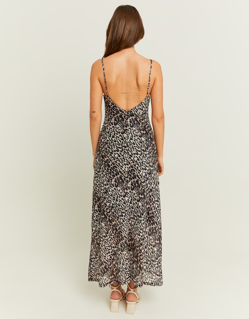 Ladies Animal Print Maxi Dress-Model Back View