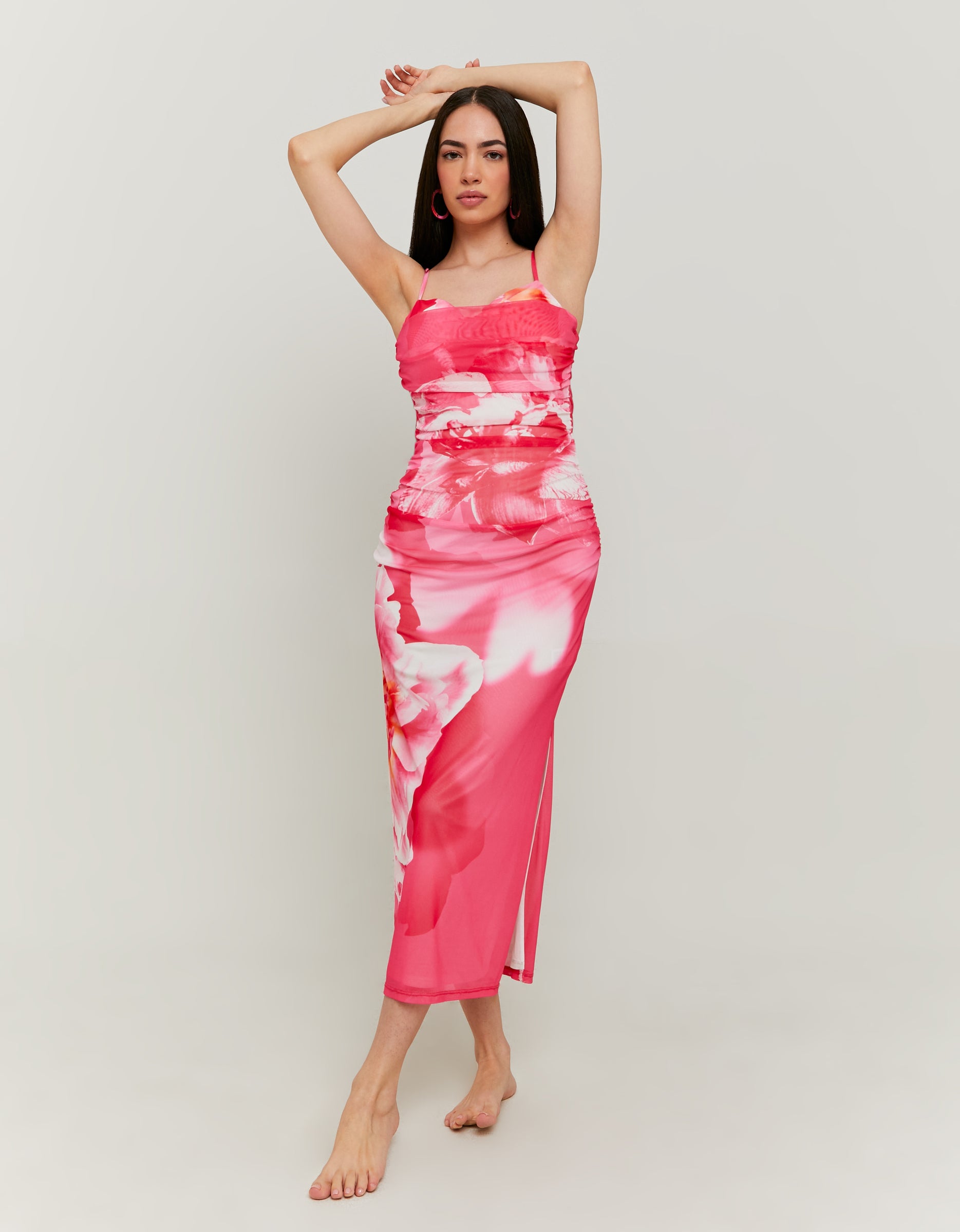 Ladies Tulle Floral Midi Dress-Model Front View