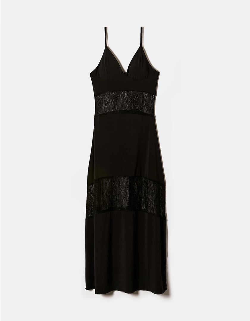 Ladies Black Lace Midi Dress-Front View
