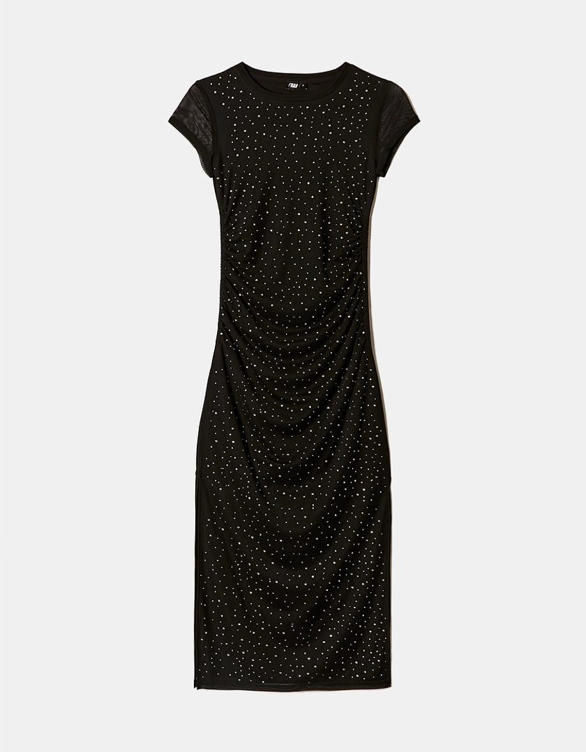 Ladies Black Midi Dress With Strass-Ghost Front View