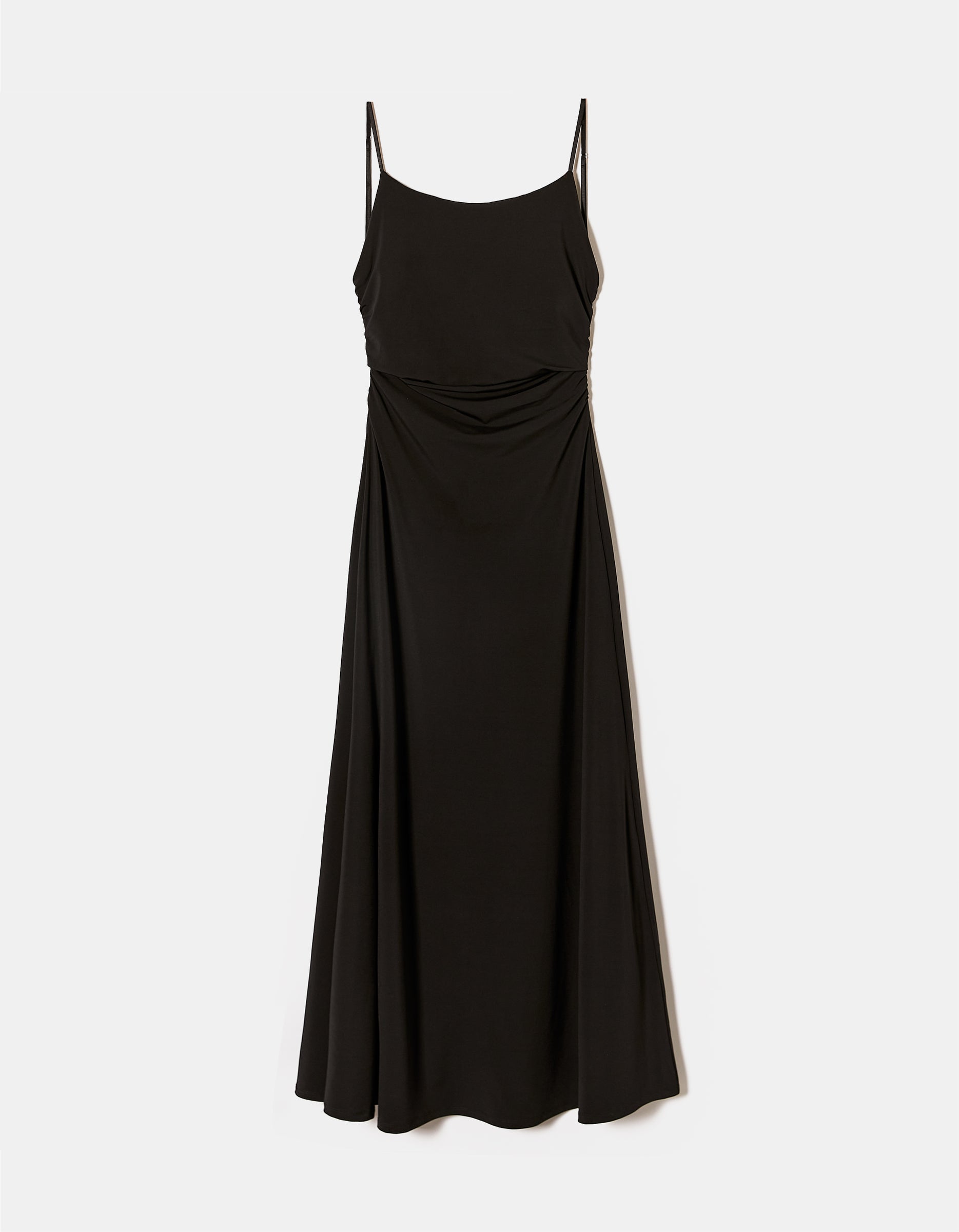 Full front view of black maxi occasion dress