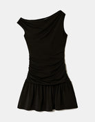 Tally Weijl Black Asymmetric Ruched Mini Dress BLACK back view