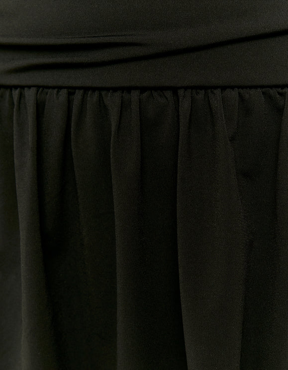 Tally Weijl Black Asymmetric Ruched Mini Dress, ruched skirt fabric detail