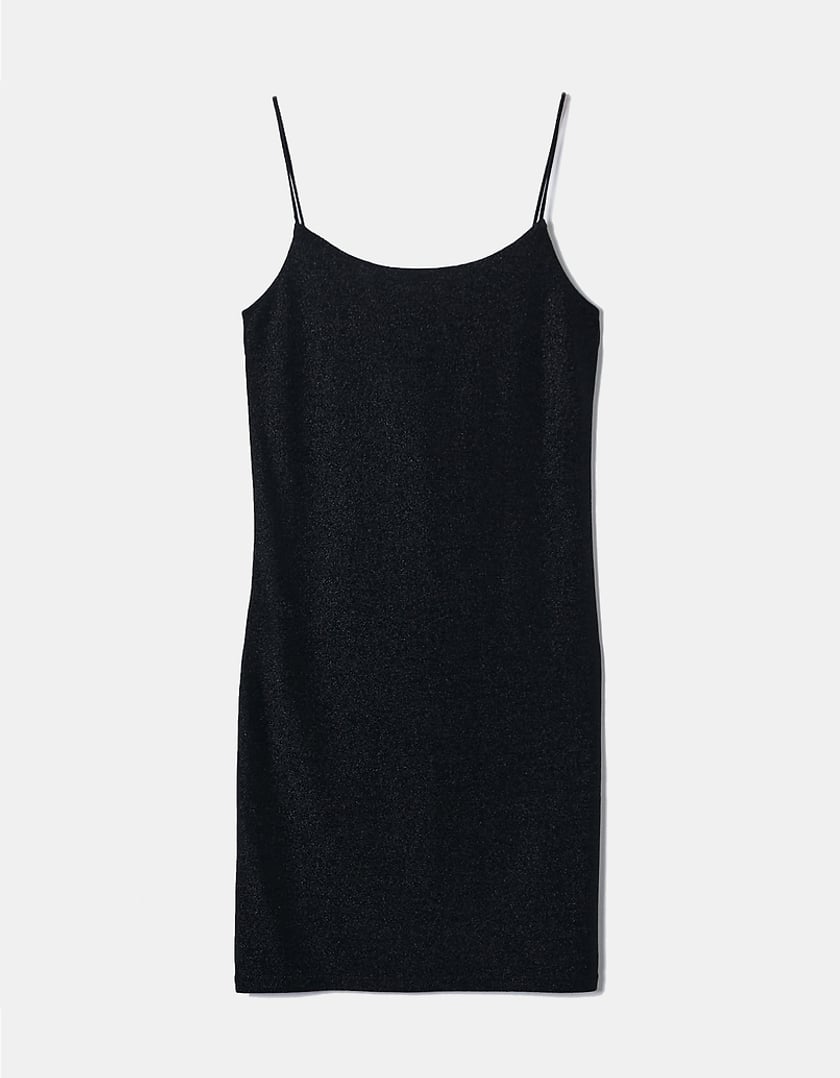 Ladies Black Sequin Mini Dress-Front View