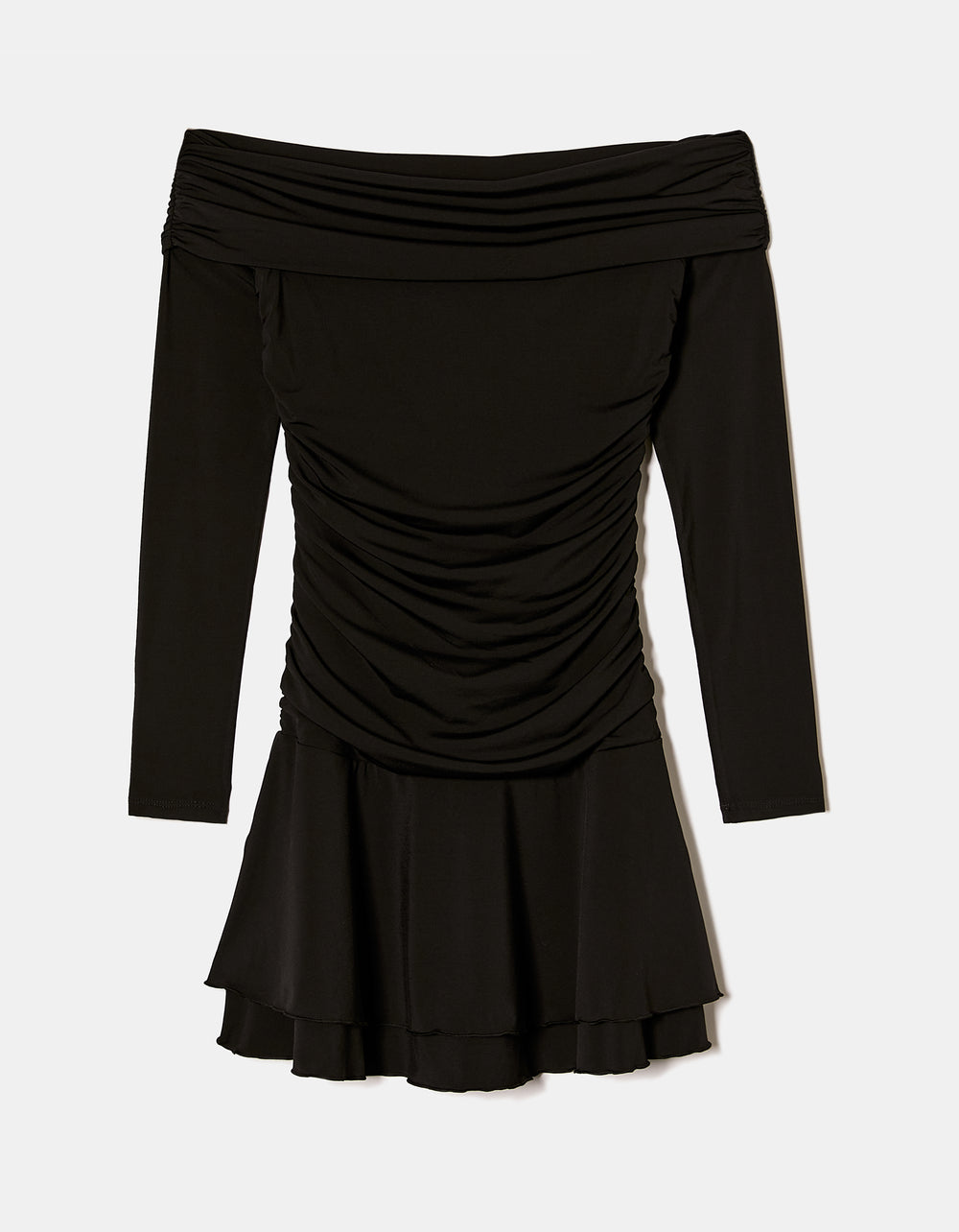 Ladies Black Off-Shoulder Mini Dress-Ghost Front View