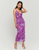 Tally Weijl Purple Midi Dress with Flower Print PURPLE front view