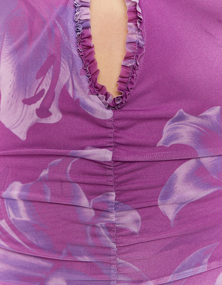 Ladies Purple Midi Dress with Flower Print-Pattern View