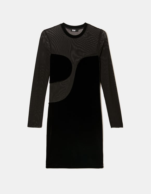 Ladies Mini Dress in Black Velvet-Ghost Front View