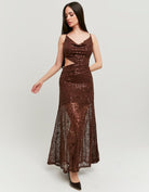 Tally Weijl Brown Sequined Maxi Dress Brown front view
