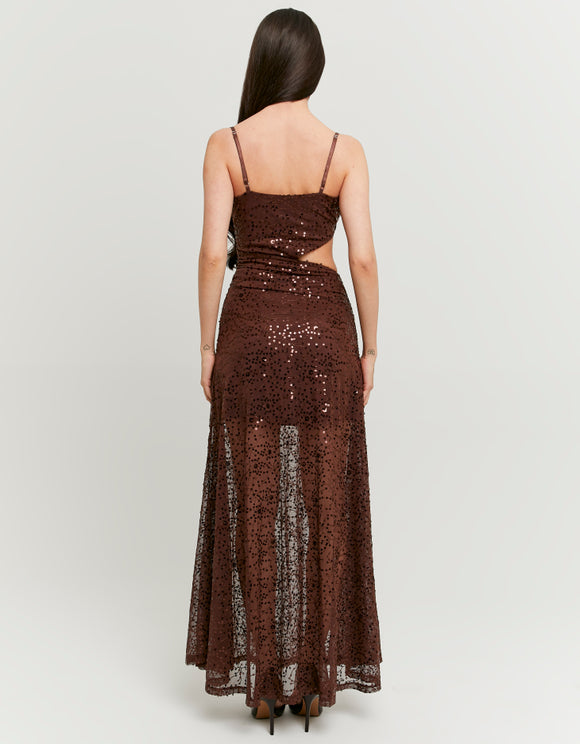 Tally Weijl Brown Sequined Maxi Dress, back view