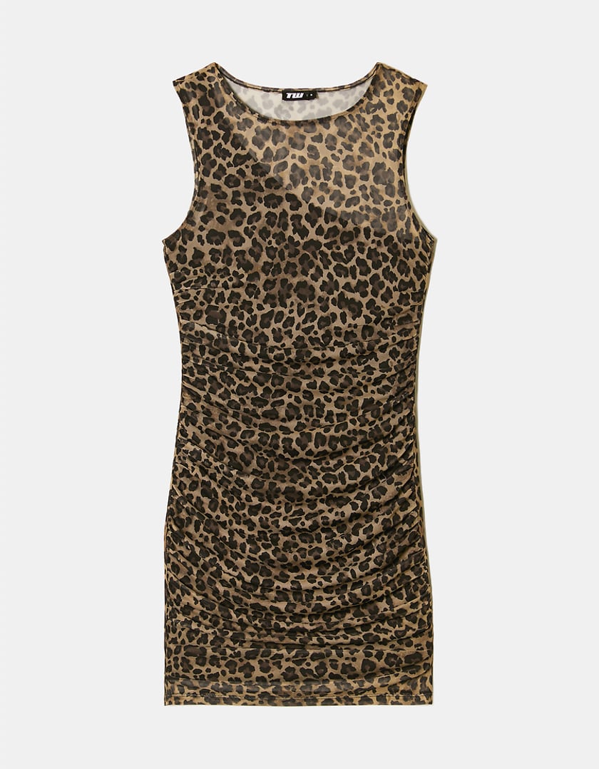 Ladies Leo Print Mini Dress-Front View