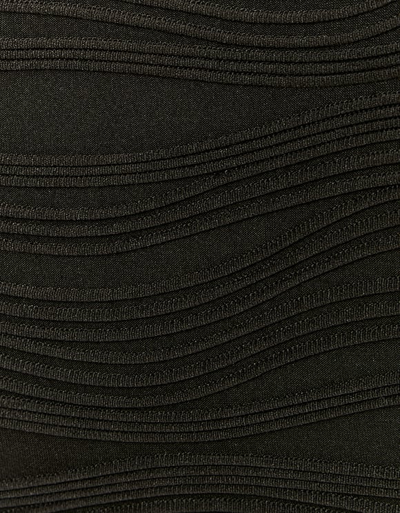 Ladies Figure-Hugging Black Mini Dress-Close Up View