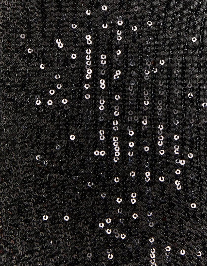 Ladies Black Sequins Midi Dress With Slit-Close Up View