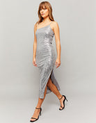 Tally Weijl Silver Sequins Midi Dress With Slit Grey front view