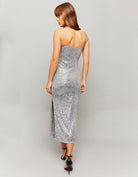 Tally Weijl Silver Sequins Midi Dress With Slit Grey model front view
