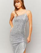 Tally Weijl Silver Sequins Midi Dress With Slit Grey detail view